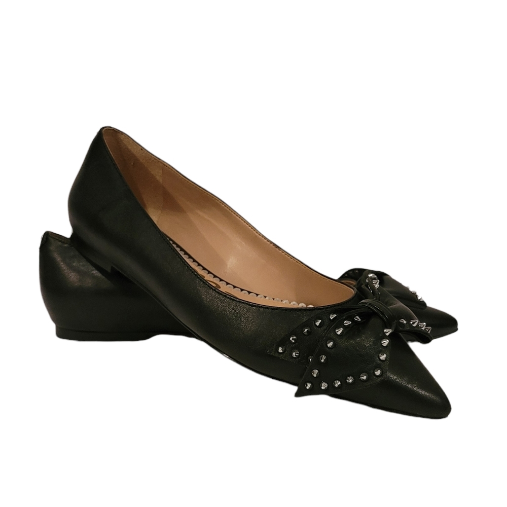 Sam Edelman Raisa Black Leather Pointed Toe Studded Bow Ballet Flats Size 8.5
